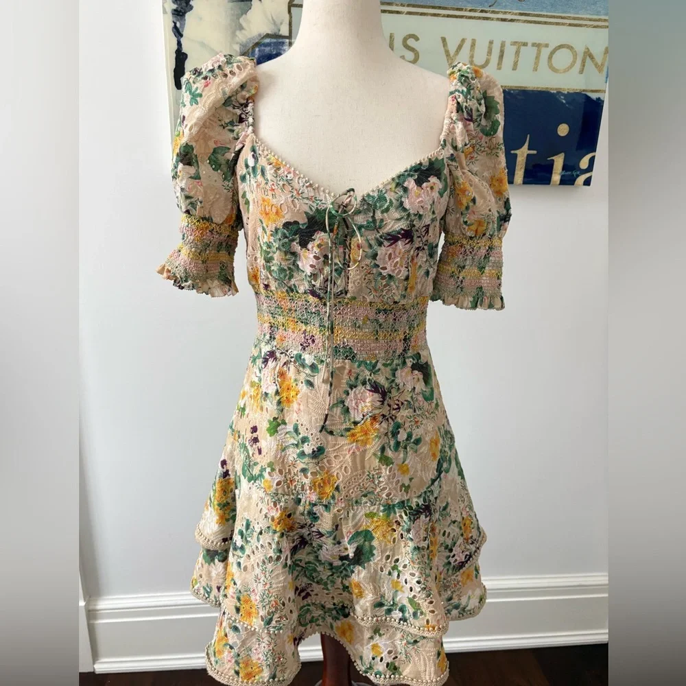Alice + Olivia Floral Mini Dress with Puff Sleeves - Picture 2 of 8